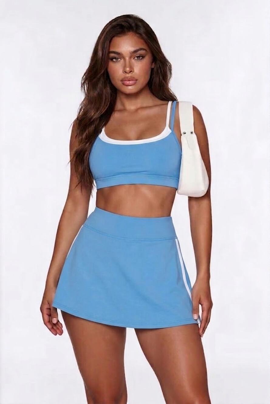 NWT WILO The Label Size Large 2PK Tennis Skort Set - Azure Blue